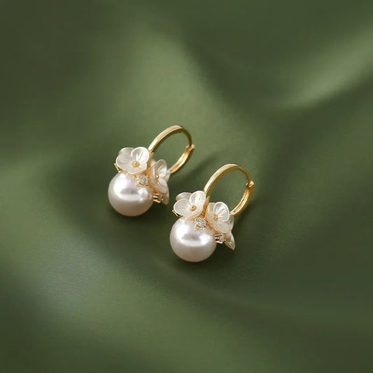 Vintage Flower Pearl Ball Pendant Earrings